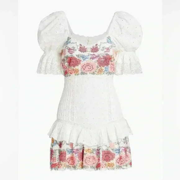 NWT LoveShackFancy Thressey Floral Embroidered Eyelet Cotton Mini Dress White 4 - Picture 1 of 10